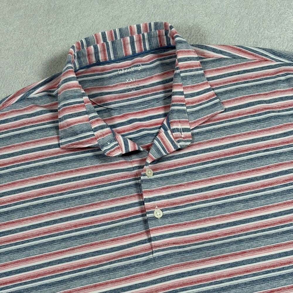Johnnie-O Gully Striped Performance Polo Shirt Lake Blue Red Mens XXL